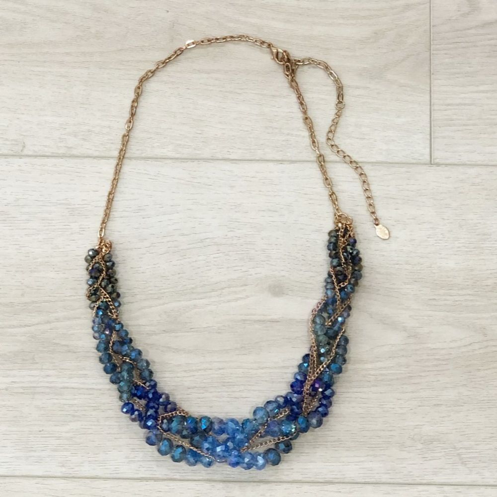 Blue shades of beaded statement necklace
